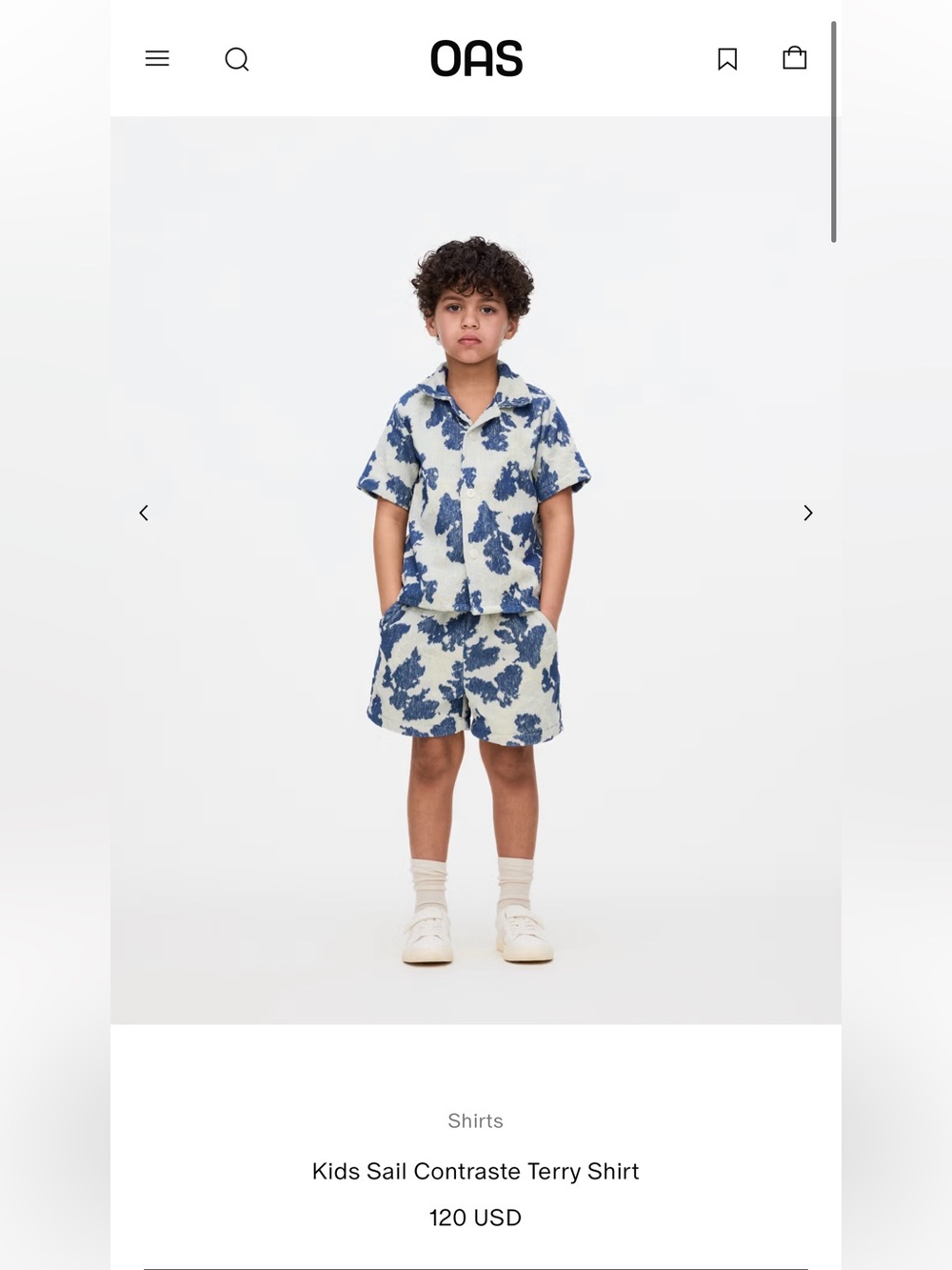 OAS Blue Floral Terry Button-Down Kids Shirt